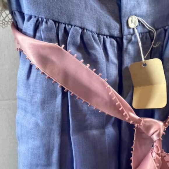 Girls VTG Cotton Blend Easter Dress Double Lace Collars Sleeves Pink Sash Size 4 - Picture 11 of 14